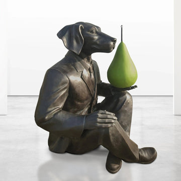 He Thought a Pear a Day Would Help Him Play (Bronze Sculpture)