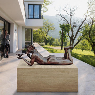 Dogman Thought a Bird in the Hand Is Always Much Better (Bronze Sculpture, Mid-Size)