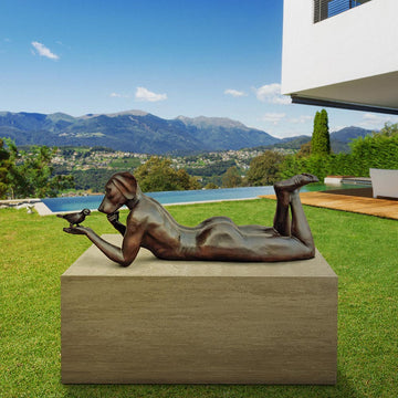 Dogman Thought a Bird in the Hand Is Always Much Better (Bronze Sculpture, Mid-Size)