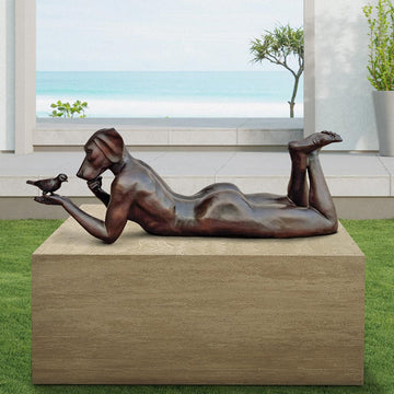 Dogman Thought a Bird in the Hand Is Always Much Better (Bronze Sculpture, Mid-Size)