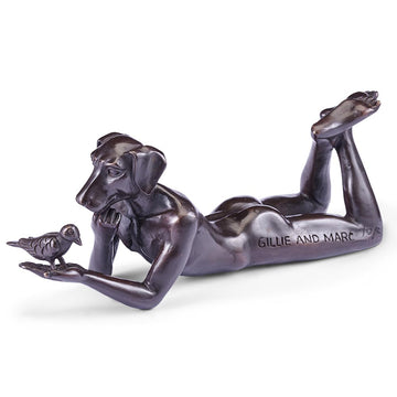 Dogman Thought a Bird in the Hand Is Always Better (Bronze Sculpture, Miniature)