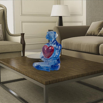 He gave his heart to his one love (blue resin dog holding red heart)