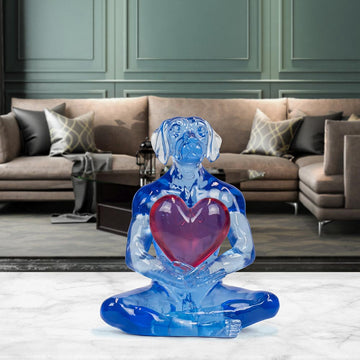 He gave his heart to his one love (blue resin dog holding red heart)