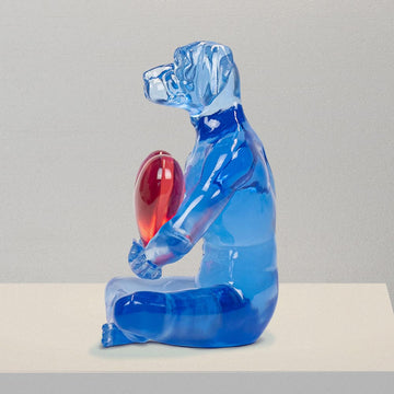 He gave his heart to his one love (blue resin dog holding red heart)