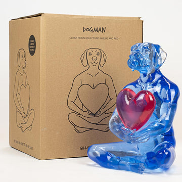 He gave his heart to his one love (blue resin dog holding red heart)