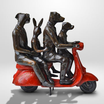 The loving family vespa riders (Bronze Sculpture, Miniature Collection)