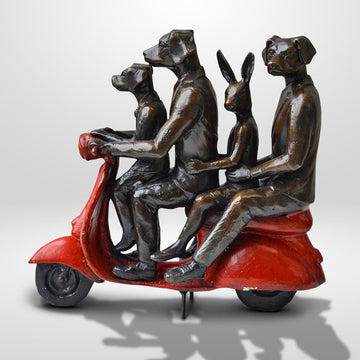 The loving family vespa riders (Bronze Sculpture, Miniature Collection)