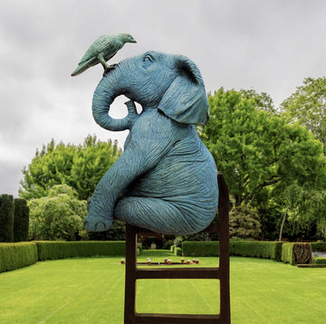 The Elephant Reached Amazing New Heights with a Little Help (Bronze Sculpture)