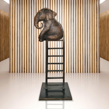 Elephant Reaches New Heights Above It All (Bronze Sculpture)