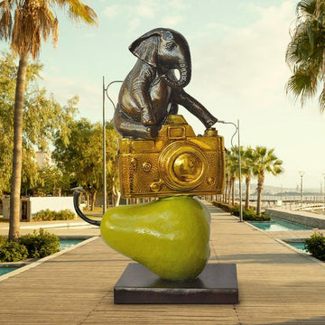 The Elephant Wanted a Big Camera and Big Pear (Bronze Sculpture)