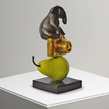 The Elephant Just Wanted a Camera and Pear (Bronze Sculpture)