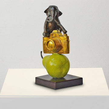 The Elephant Just Wanted a Camera and Pear (Bronze Sculpture)