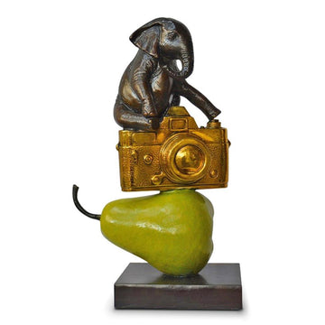 The Elephant Just Wanted a Camera and Pear (Bronze Sculpture)