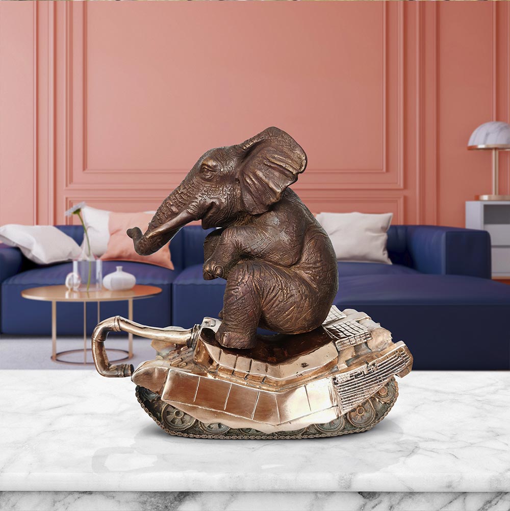 The elephant has a crush on tanks (Bronze Sculpture) – Gillie and
