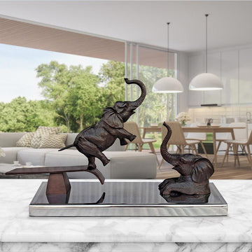 Elephants Make a Splash (Bronze Sculpture)