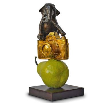 The Elephant Just Wanted a Camera and Pear (Bronze Sculpture)