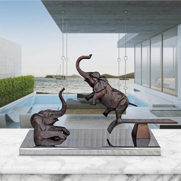 Elephants Make a Splash (Bronze Sculpture)