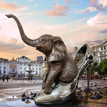 Walk With The Big Elephant (Bronze Sculpture)
