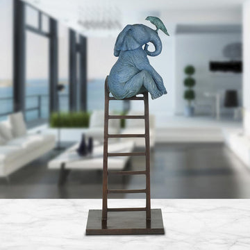The Elephant Reached New Heights with a Little Help (Bronze Sculpture)