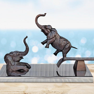 Elephants Make a Splash (Bronze Sculpture)