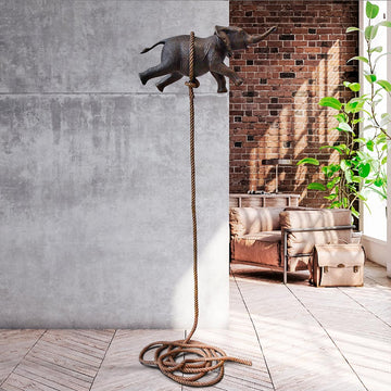 Flying Elephant on Long Rope (Bronze Sculpture)