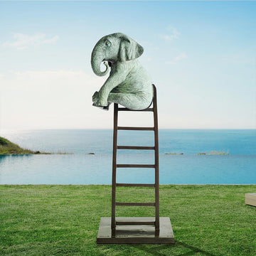 Elephant Reaches New Heights Above It All (Bronze Sculpture)