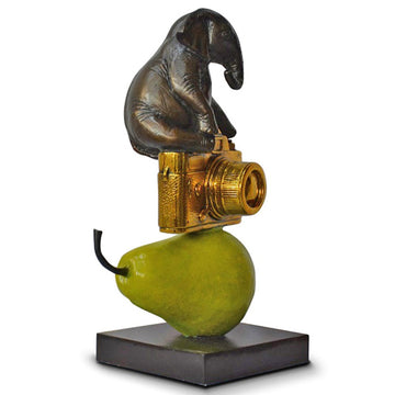 The Elephant Just Wanted a Camera and Pear (Bronze Sculpture)