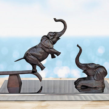 Elephants Make a Splash (Bronze Sculpture)