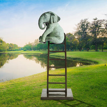 Elephant Reaches New Heights Above It All (Bronze Sculpture)