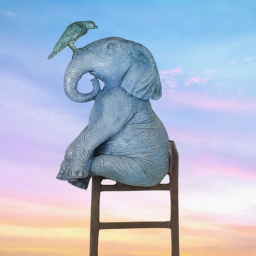 The Elephant Reached New Heights with a Little Help (Bronze Sculpture)