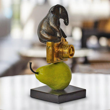 The Elephant Just Wanted a Camera and Pear (Bronze Sculpture)