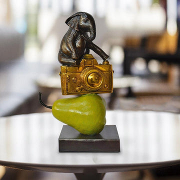 The Elephant Just Wanted a Camera and Pear (Bronze Sculpture)