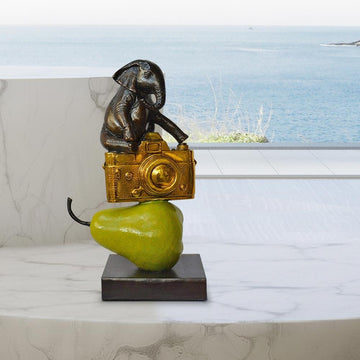 The Elephant Just Wanted a Camera and Pear (Bronze Sculpture)