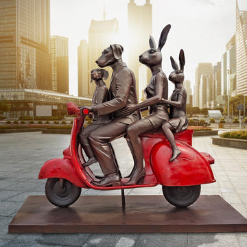 The Family Vespa Riders (Bronze Sculpture)