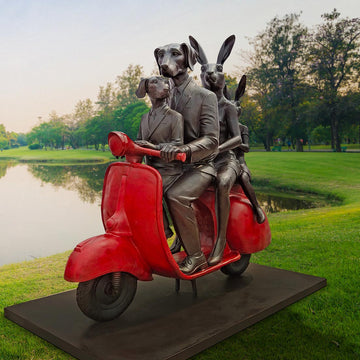 The Family Vespa Riders (Bronze Sculpture)