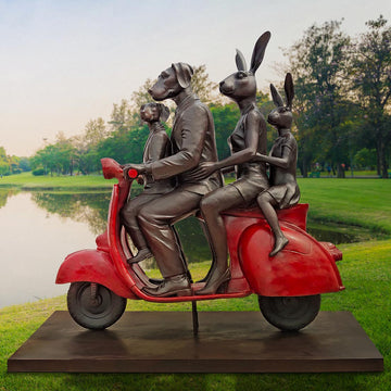 The Family Vespa Riders (Bronze Sculpture)