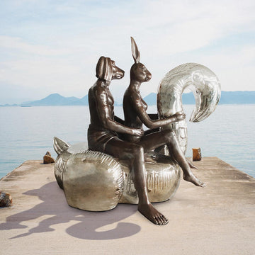 Swimming with a Flamingo (Bronze Sculpture)