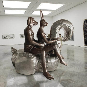 Swimming with a Flamingo (Bronze Sculpture)