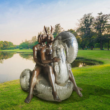 Swimming with a Flamingo (Bronze Sculpture)