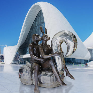 Swimming with a Flamingo (Bronze Sculpture)