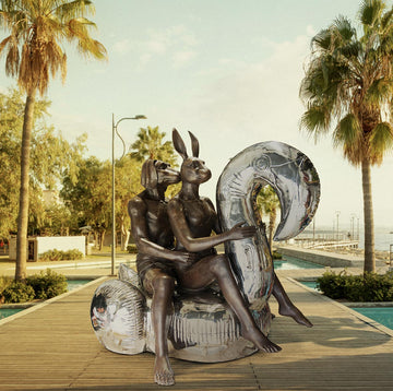 Swimming with a Flamingo (Bronze Sculpture)