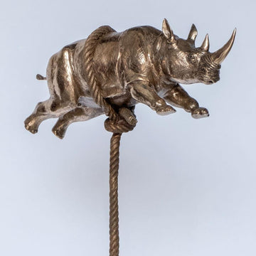Gold Rhino Flying (Bronze Sculpture)