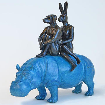 They Were Happy Hippo Riders (Bronze Sculpture)