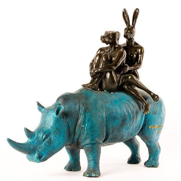They Were Happy Rhino Riders (Bronze Sculpture)