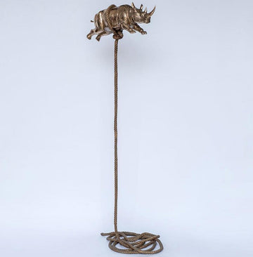 Gold Rhino Flying (Bronze Sculpture)
