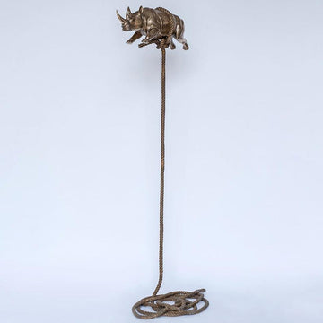Gold Rhino Flying (Bronze Sculpture)