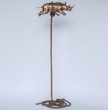 Gold Rhino Flying (Bronze Sculpture)