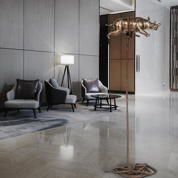 Gold Rhino Flying (Bronze Sculpture)