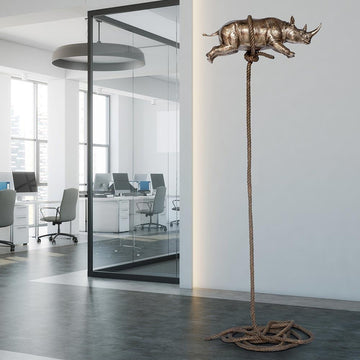Gold Rhino Flying (Bronze Sculpture)