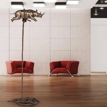 Gold Rhino Flying (Bronze Sculpture)